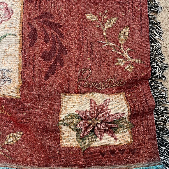 Vintage Christmas throw blanket Holiday Botanical metallic tapestry 50” by 60” - Picture 3 of 10